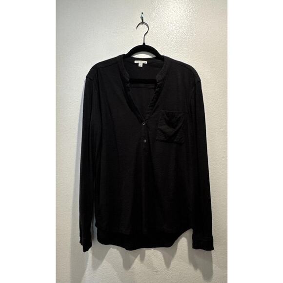 James Perse Women’s Size 2 Long Sleeve V Neck Two Button Shirt Casual Everyday - Picture 1 of 7
